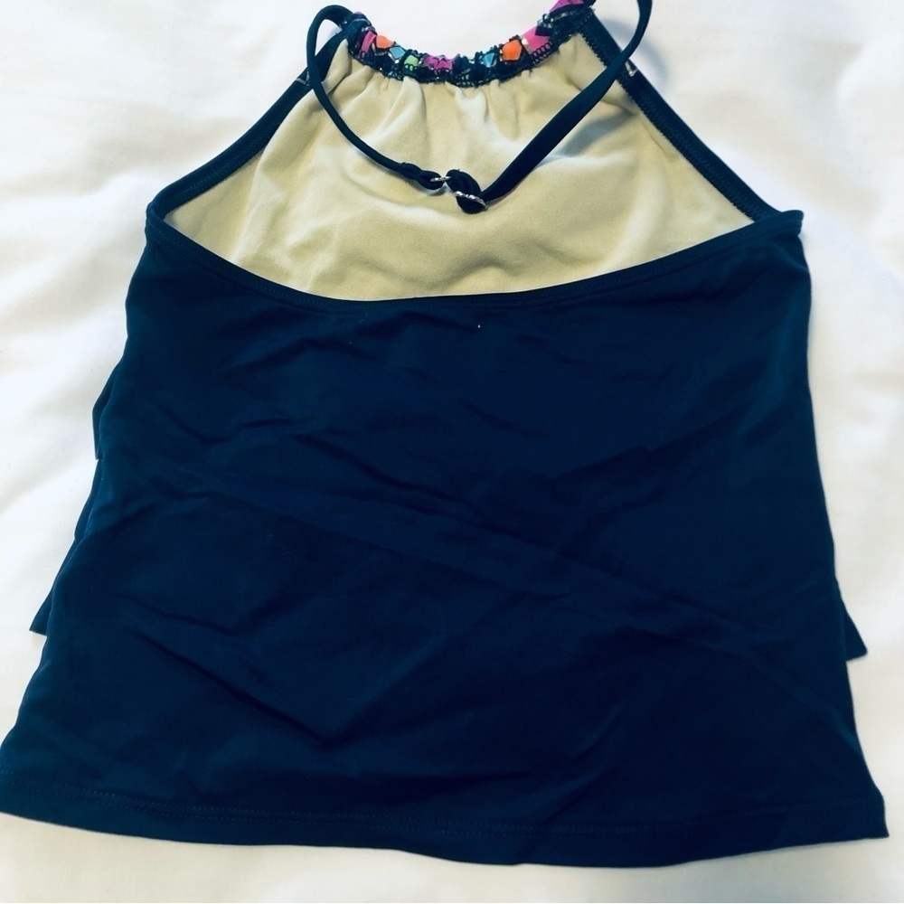 💜3/$30 Lands End 8s Girls Ruffle Tankini Swimsuit Top Navy Blue/Pink - Picture 4 of 7
